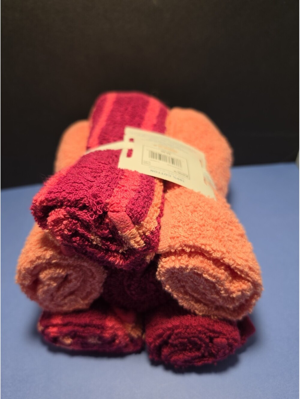 Set of 6 New Pink & Burgundy Washcloths 100% Cotton